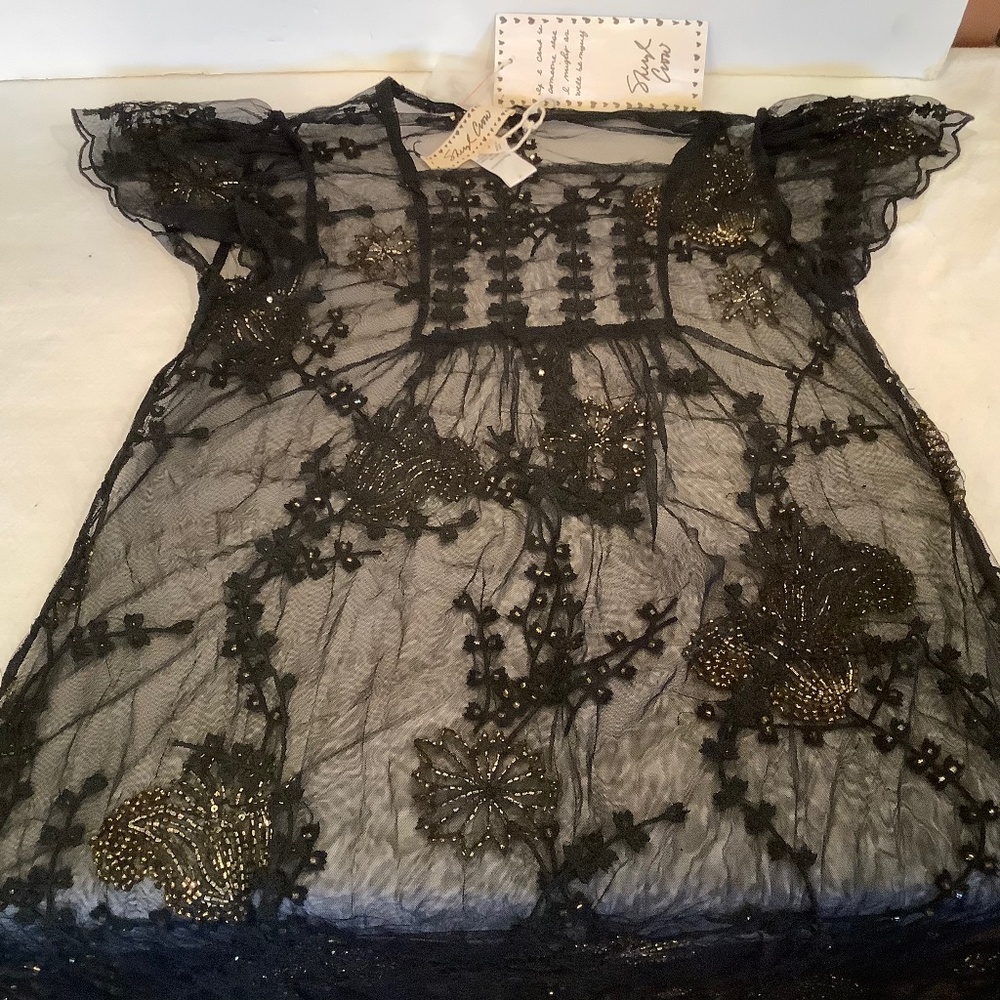 NWT Sheryl Crow black beaded mesh dress Cover Up Size Medium 17x38/48”